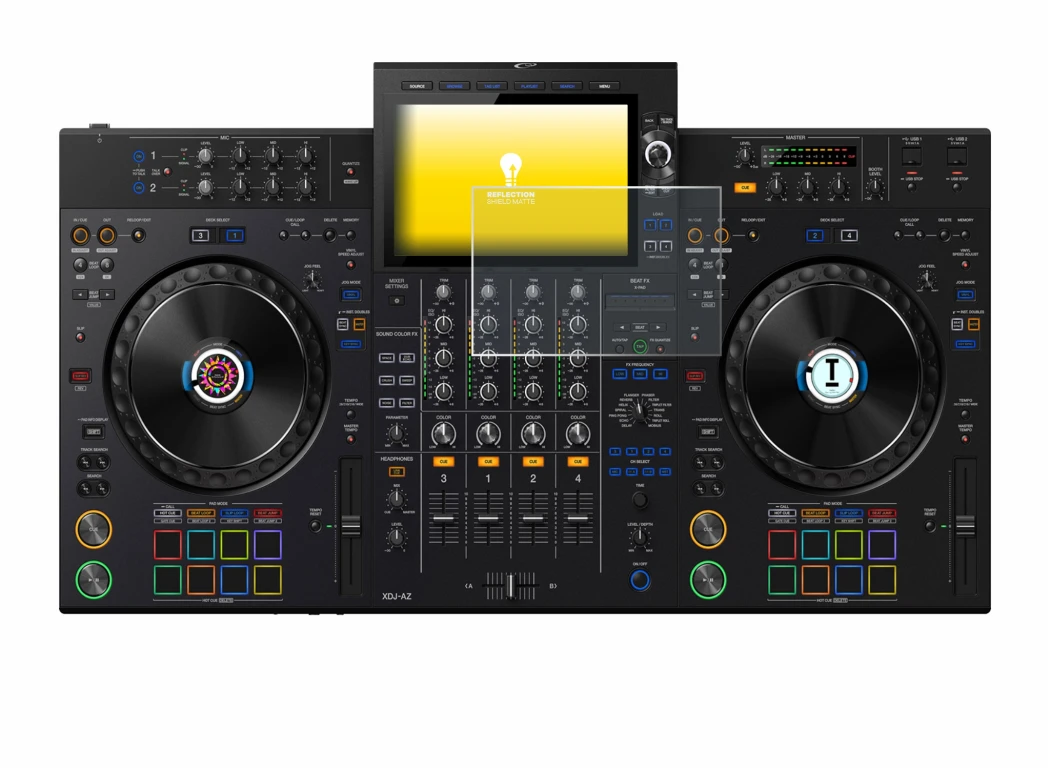 Image de l'appareil AlphaTheta XDJ-AZ avec une grande variété de protections d'écran.