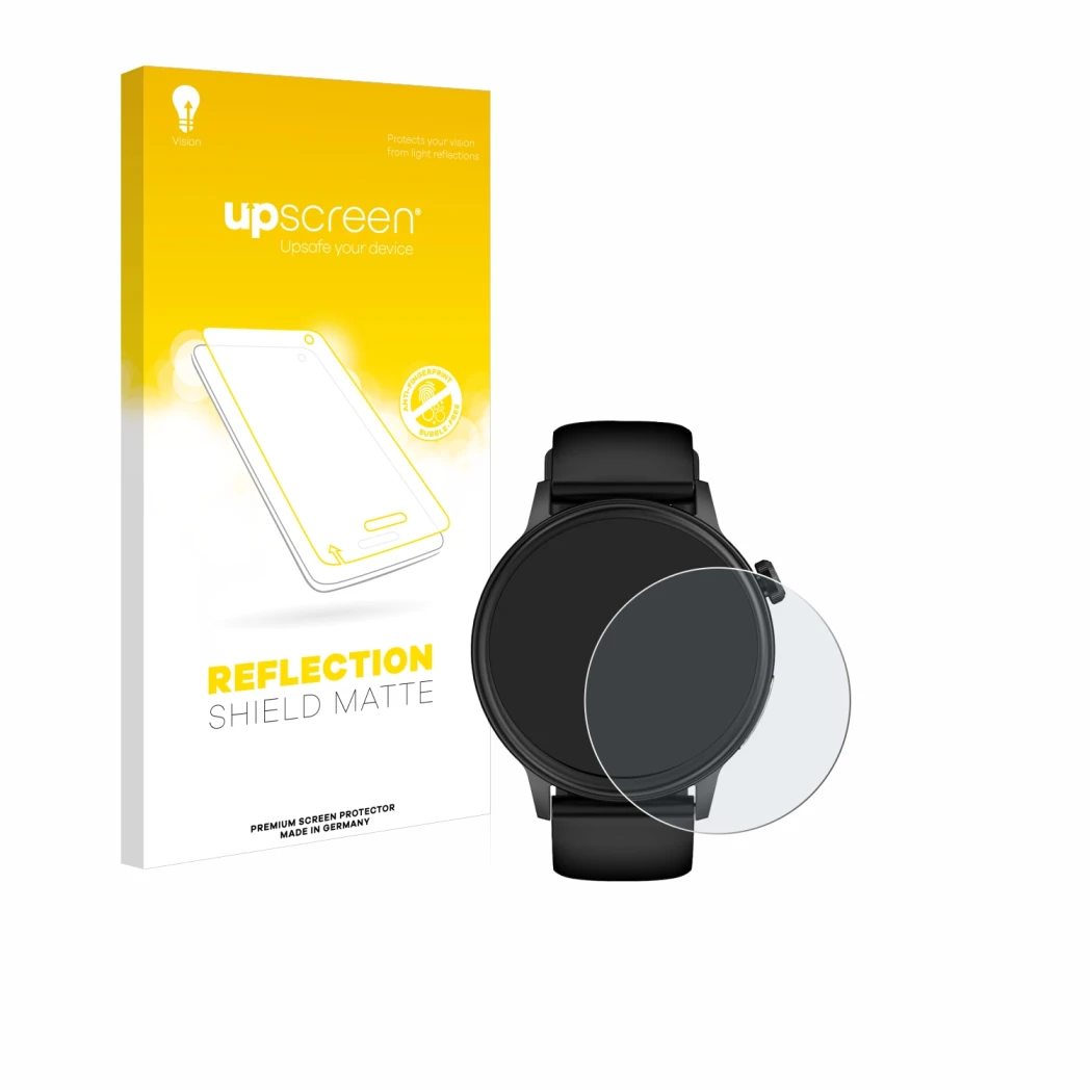 Face avant d’un emballage produit avec le logo de la marque upscreen. À côté, l’appareil YYKY ET470 1.4
