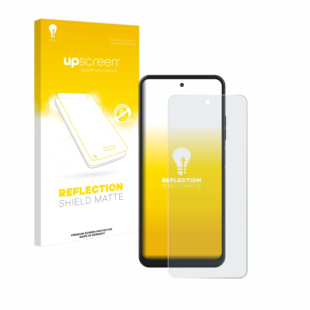 Face avant d’un emballage produit avec le logo de la marque upscreen. À côté, l’appareil Hotwav Note 12 est représenté avec la