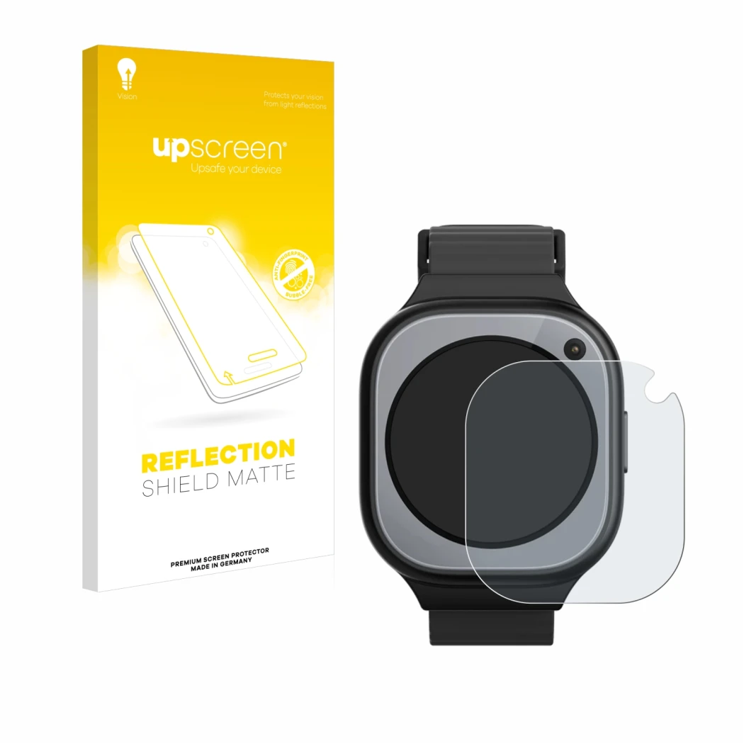 Face avant d’un emballage produit avec le logo de la marque upscreen. À côté, l’appareil Xplora X6Pro est représenté avec la p