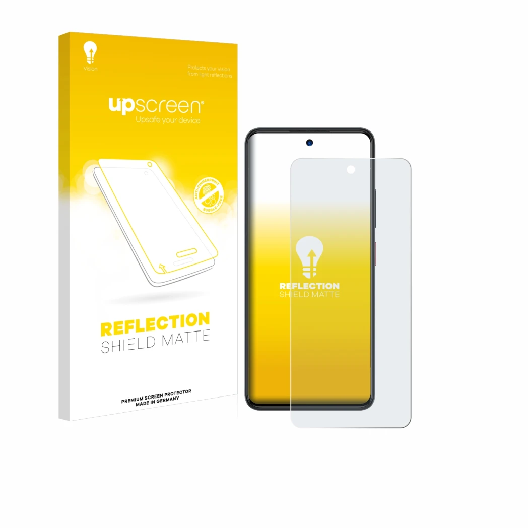 Face avant d’un emballage produit avec le logo de la marque upscreen. À côté, l’appareil ZTE Blade A75 4G est représenté avec