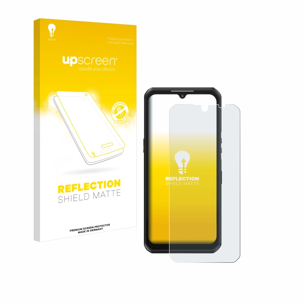 Face avant d’un emballage produit avec le logo de la marque upscreen. À côté, l’appareil Oukitel WP39 est représenté avec la p