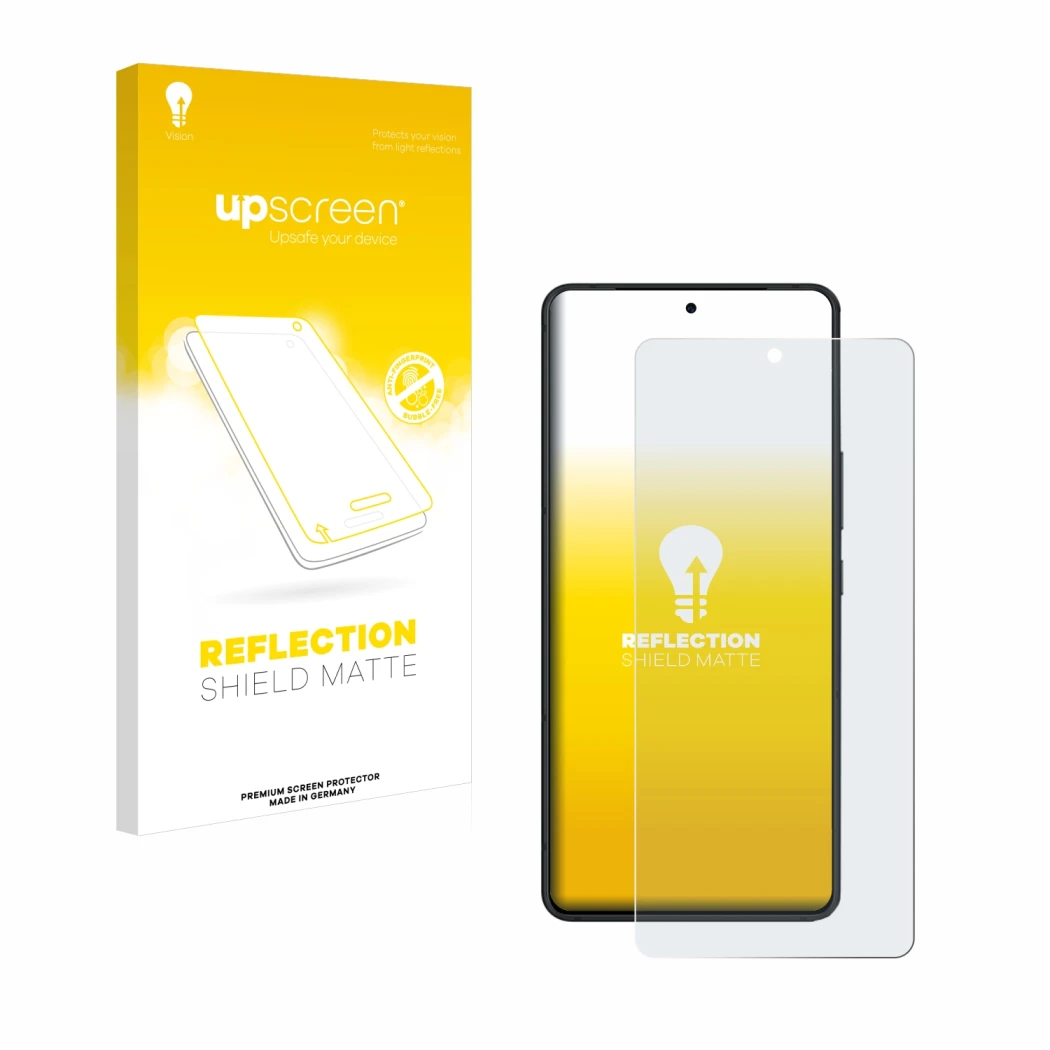 Face avant d’un emballage produit avec le logo de la marque upscreen. À côté, l’appareil ASUS ROG Phone 9 Pro est représenté a
