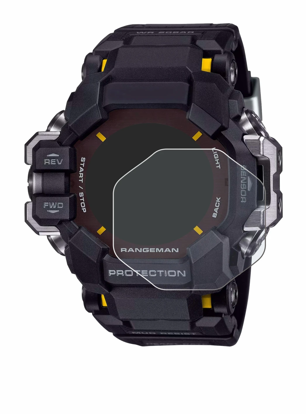 Image de l'appareil Casio G-Shock GPR-H 1000 avec une grande variété de protections d'écran.