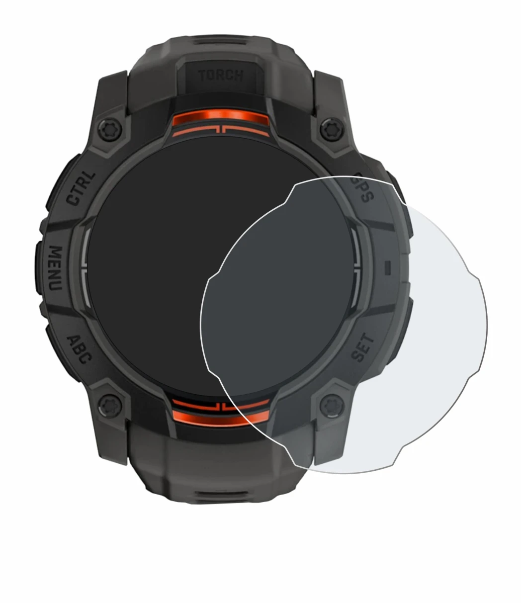 Image de l'appareil Garmin Instinct 3 Solar (50 mm) avec une grande variété de protections d'écran.