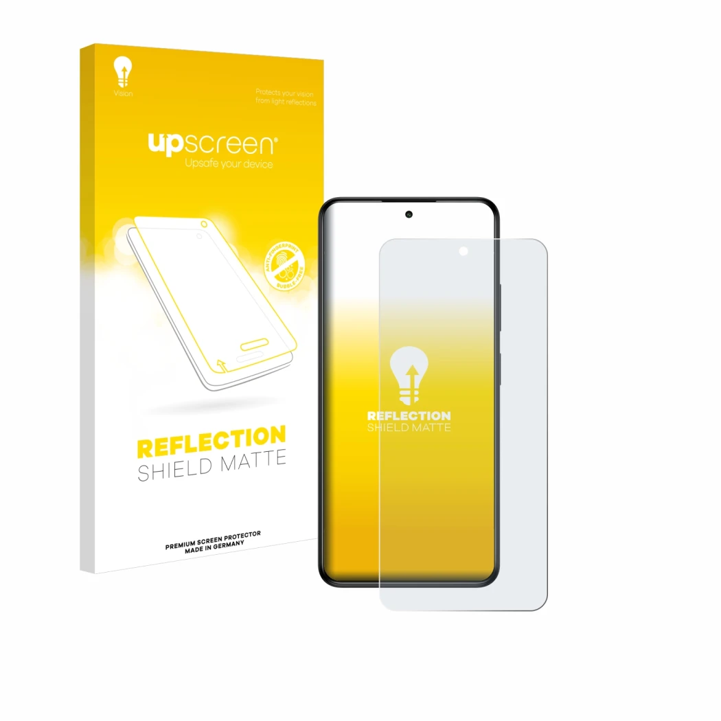Face avant d’un emballage produit avec le logo de la marque upscreen. À côté, l’appareil myPhone N23 Plus est représenté avec