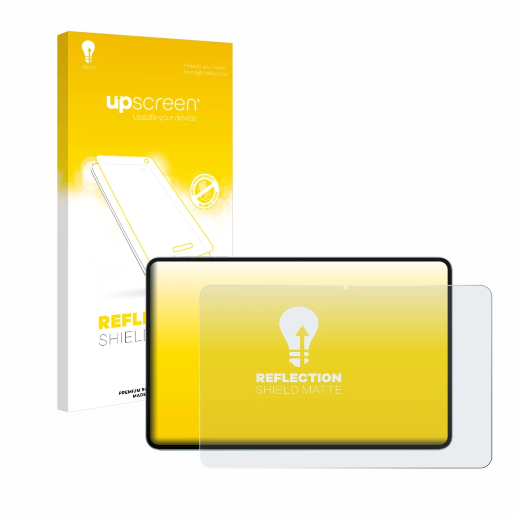 Face avant d’un emballage produit avec le logo de la marque upscreen. À côté, l’appareil Teclast T60 Plus est représenté avec