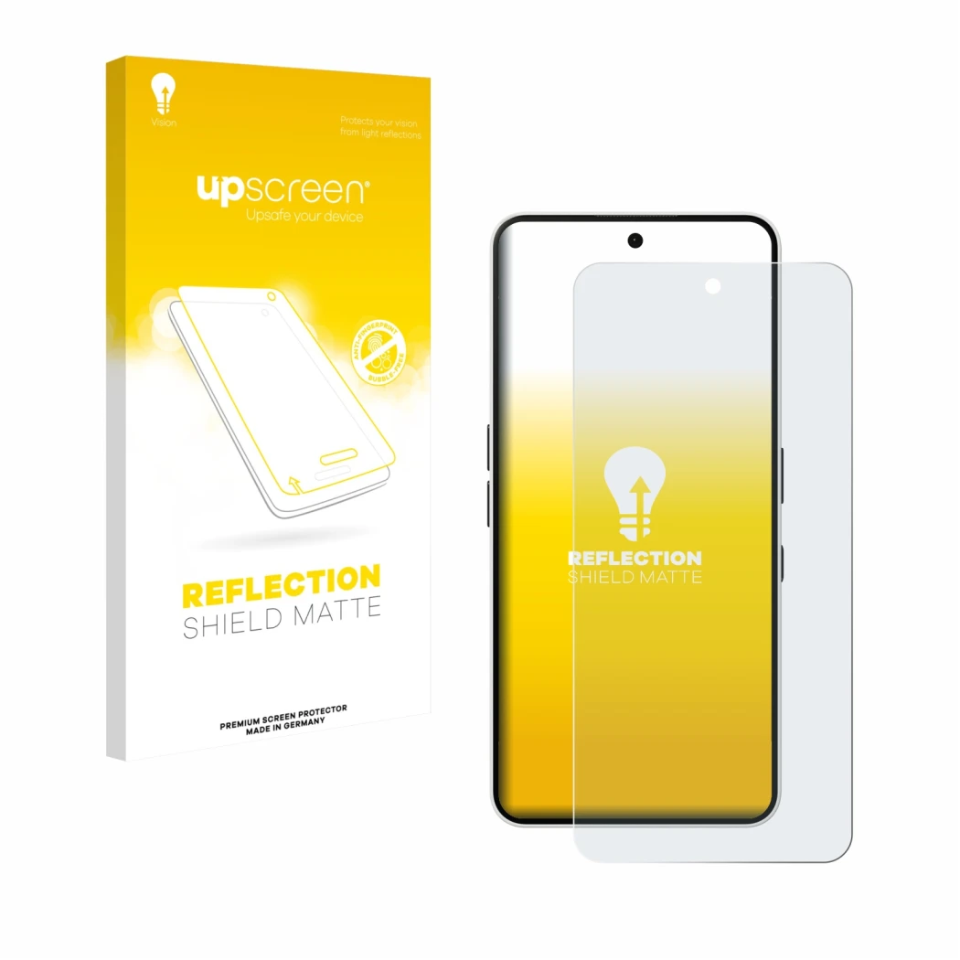 Face avant d’un emballage produit avec le logo de la marque upscreen. À côté, l’appareil Nothing Phone (3a) est représenté ave