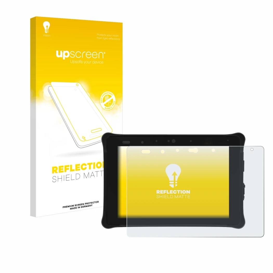 Face avant d’un emballage produit avec le logo de la marque upscreen. À côté, l’appareil Leica iCON CC180 est représenté avec