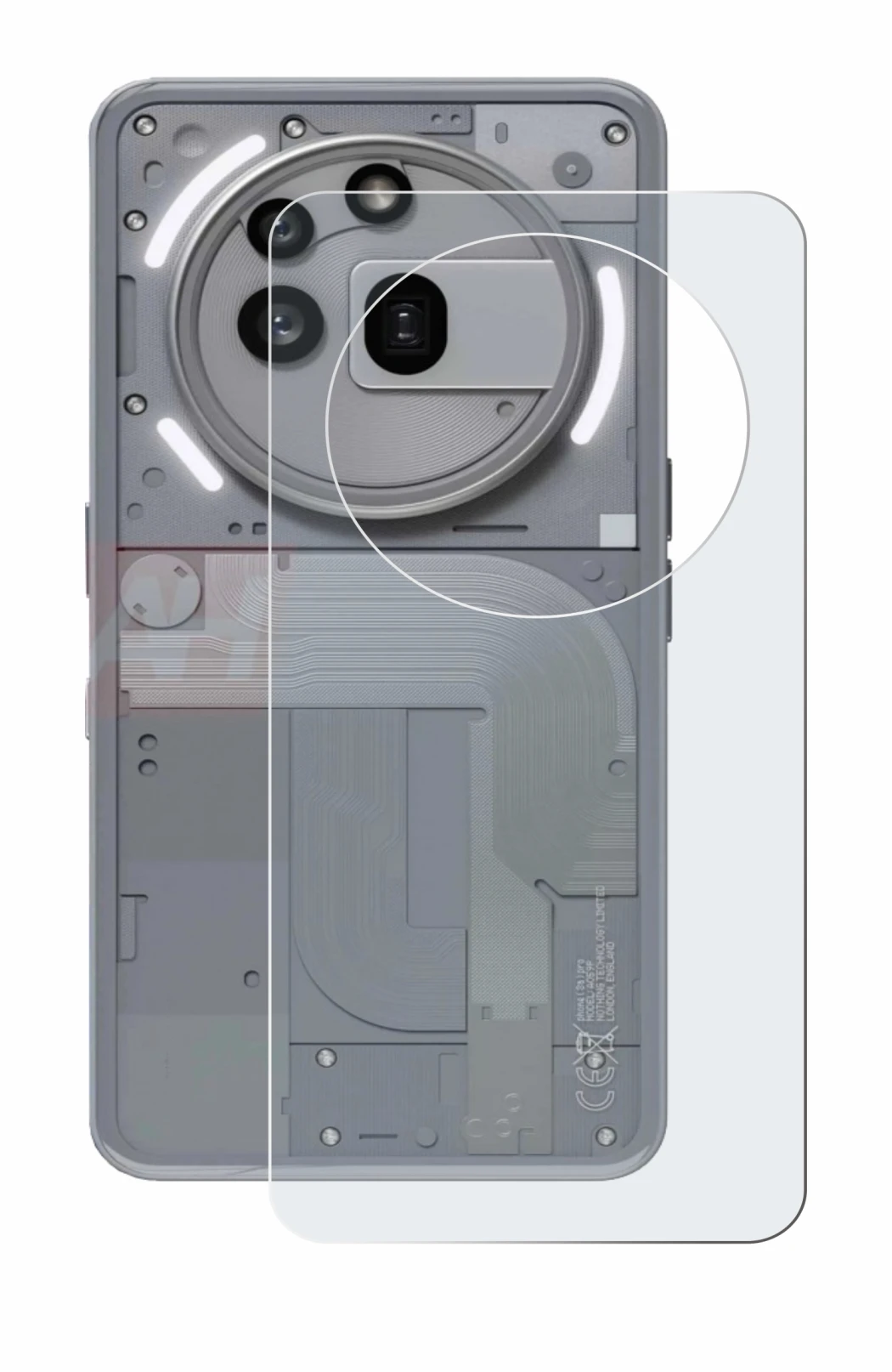 Image de l'appareil Nothing Phone (3a) Pro (Arrière) avec une grande variété de protections d'écran.