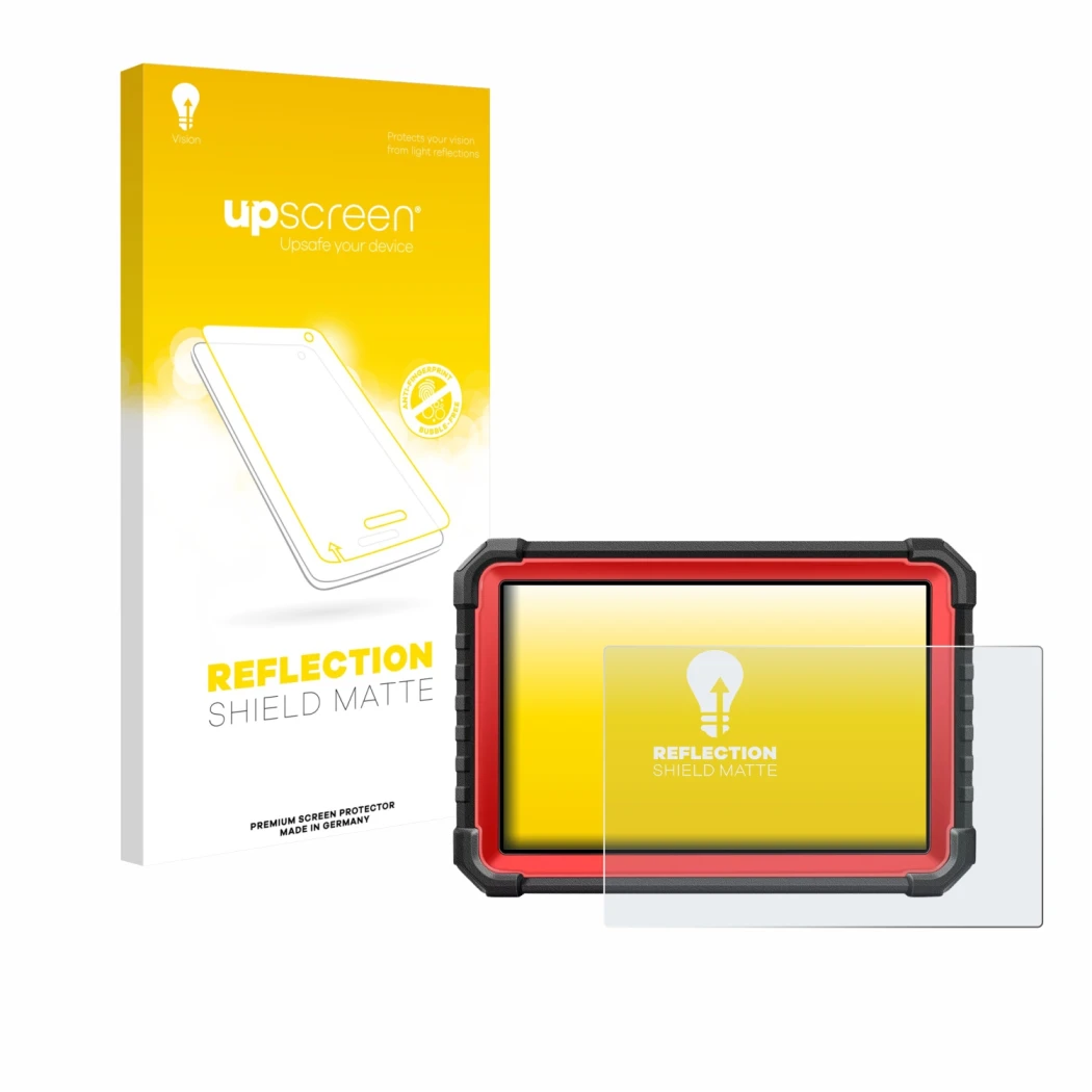 Face avant d’un emballage produit avec le logo de la marque upscreen. À côté, l’appareil Launch X-431 PRO3S+ V5.0 est représen