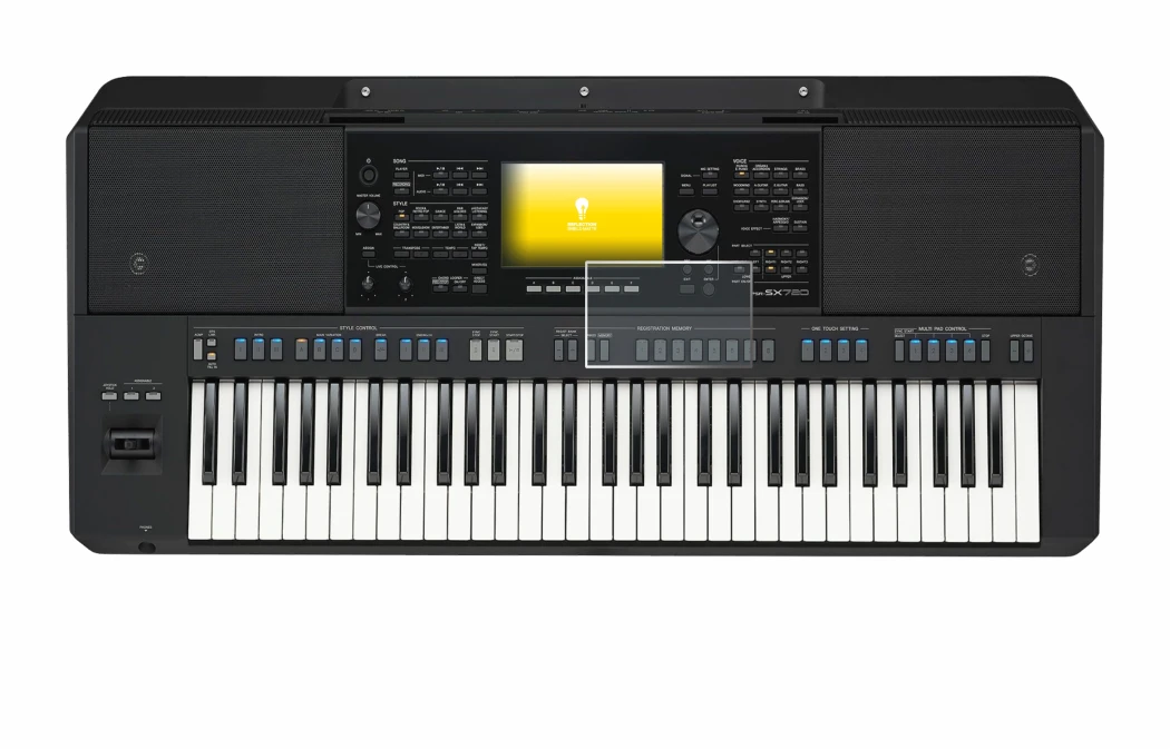 Image de l'appareil Yamaha PSR-SX720 avec une grande variété de protections d'écran.