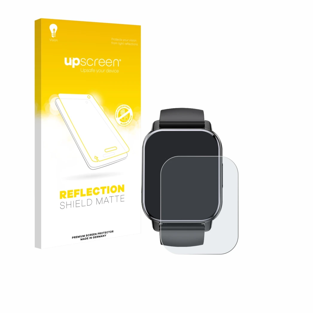 Face avant d’un emballage produit avec le logo de la marque upscreen. À côté, l’appareil Poounur T80 1.95