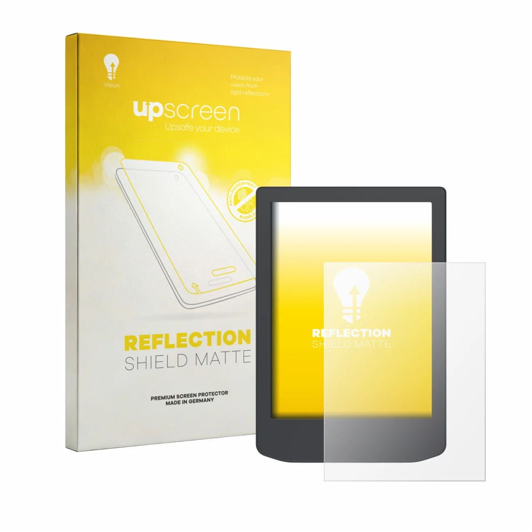 Face avant d’un emballage produit avec le logo de la marque upscreen. À côté, l’appareil PocketBook Verse Lite est représenté
