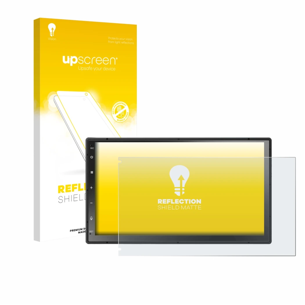 Face avant d’un emballage produit avec le logo de la marque upscreen. À côté, l’appareil Atoto A5LG2B7T 7