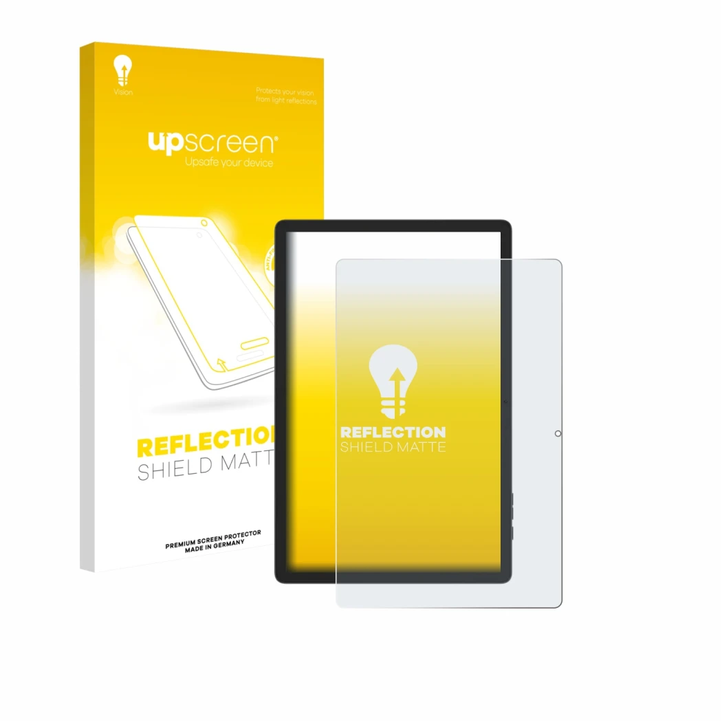 Face avant d’un emballage produit avec le logo de la marque upscreen. À côté, l’appareil Doogee Tab E3 Pro 13 est représenté a