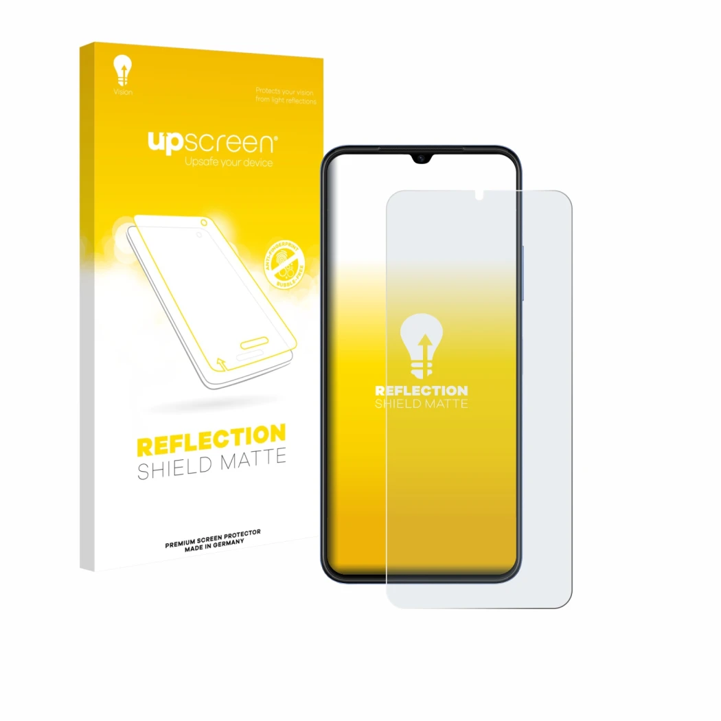 Face avant d’un emballage produit avec le logo de la marque upscreen. À côté, l’appareil Huawei Nova Y61 est représenté avec l