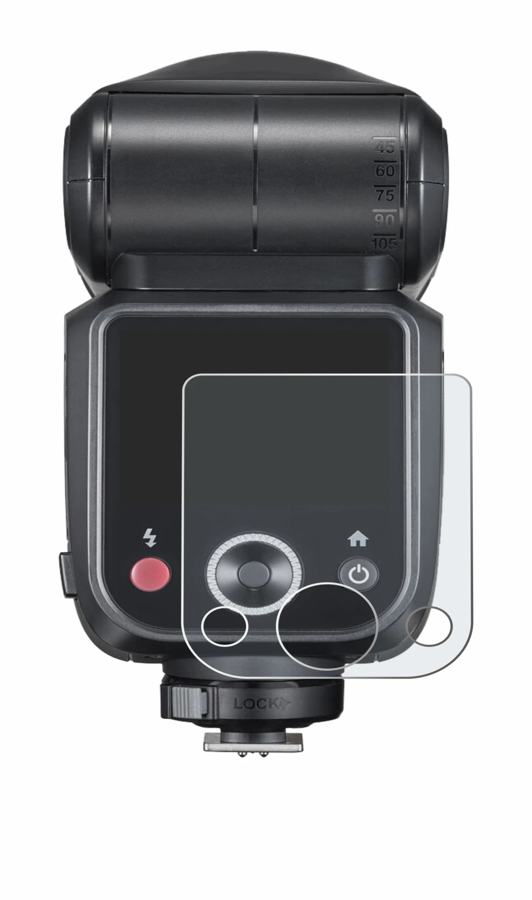 Image de l'appareil Godox V100 avec une grande variété de protections d'écran.