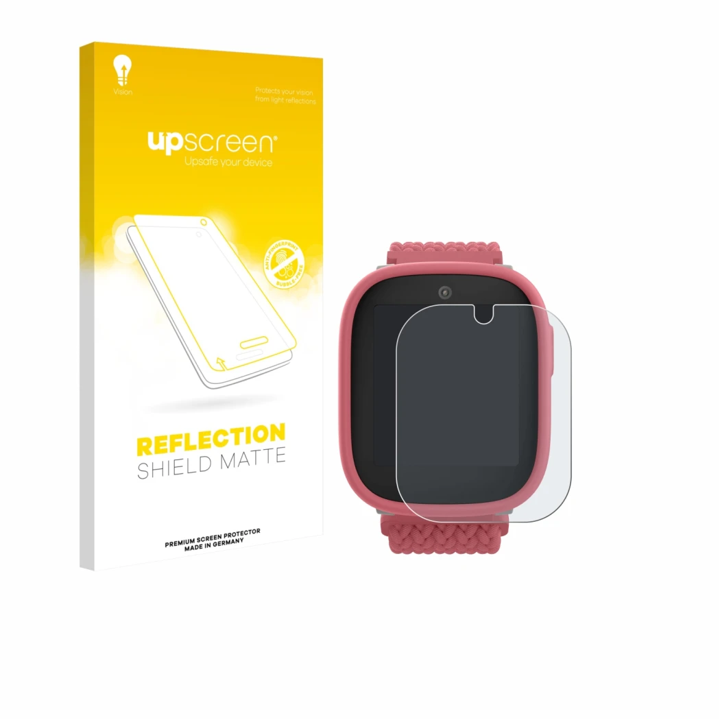 Face avant d’un emballage produit avec le logo de la marque upscreen. À côté, l’appareil Xplora X6 Play 2025 (2ème génération)