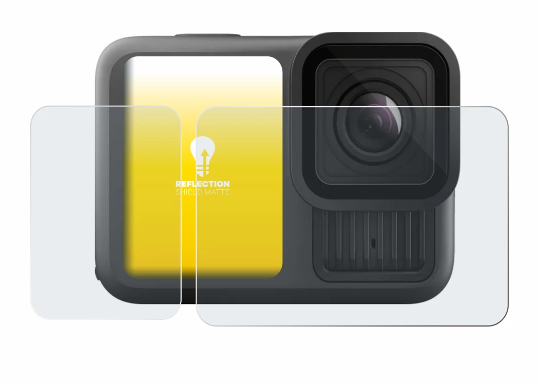 Image de l'appareil GoPro Hero 13 Black Creator Edition avec une grande variété de protections d'écran.