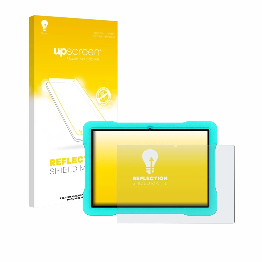 Face avant d’un emballage produit avec le logo de la marque upscreen. À côté, l’appareil UJJ U8 est représenté avec la protect