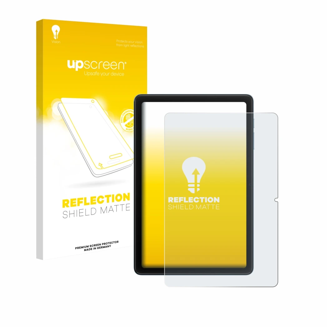 Face avant d’un emballage produit avec le logo de la marque upscreen. À côté, l’appareil Blackview Tab 20 WiFi est représenté 