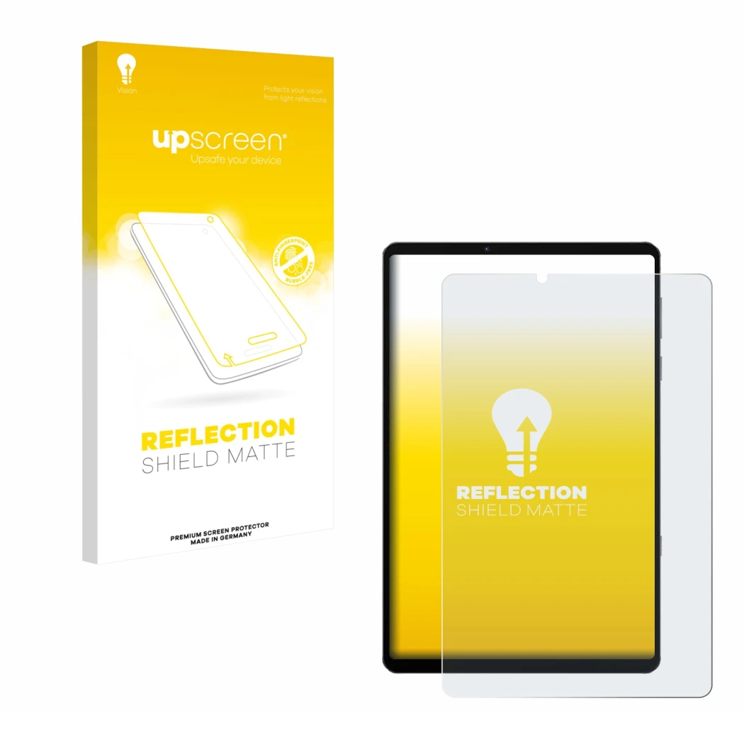 Face avant d’un emballage produit avec le logo de la marque upscreen. À côté, l’appareil Lenovo Legion Y700 2022 est représent