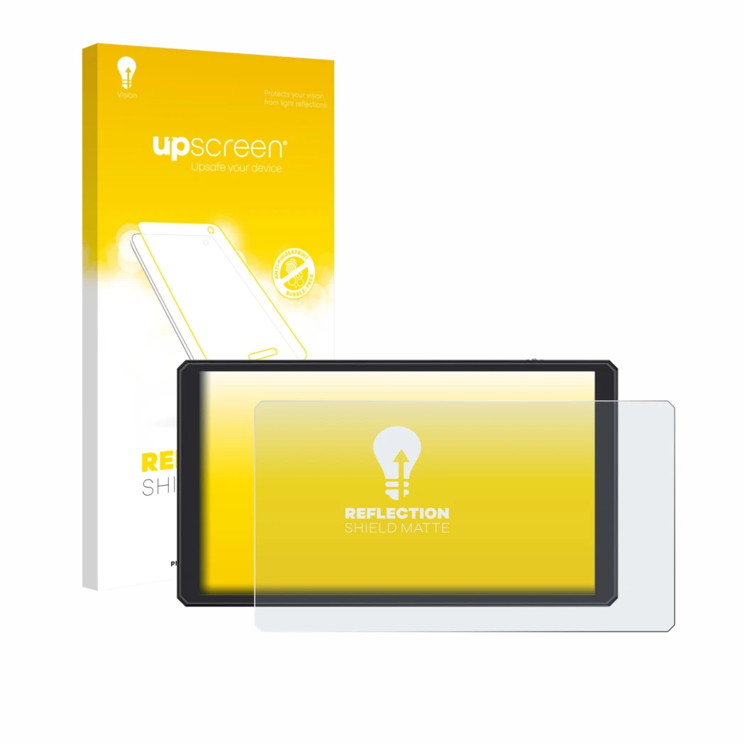 Face avant d’un emballage produit avec le logo de la marque upscreen. À côté, l’appareil Feelworld CUT6 6