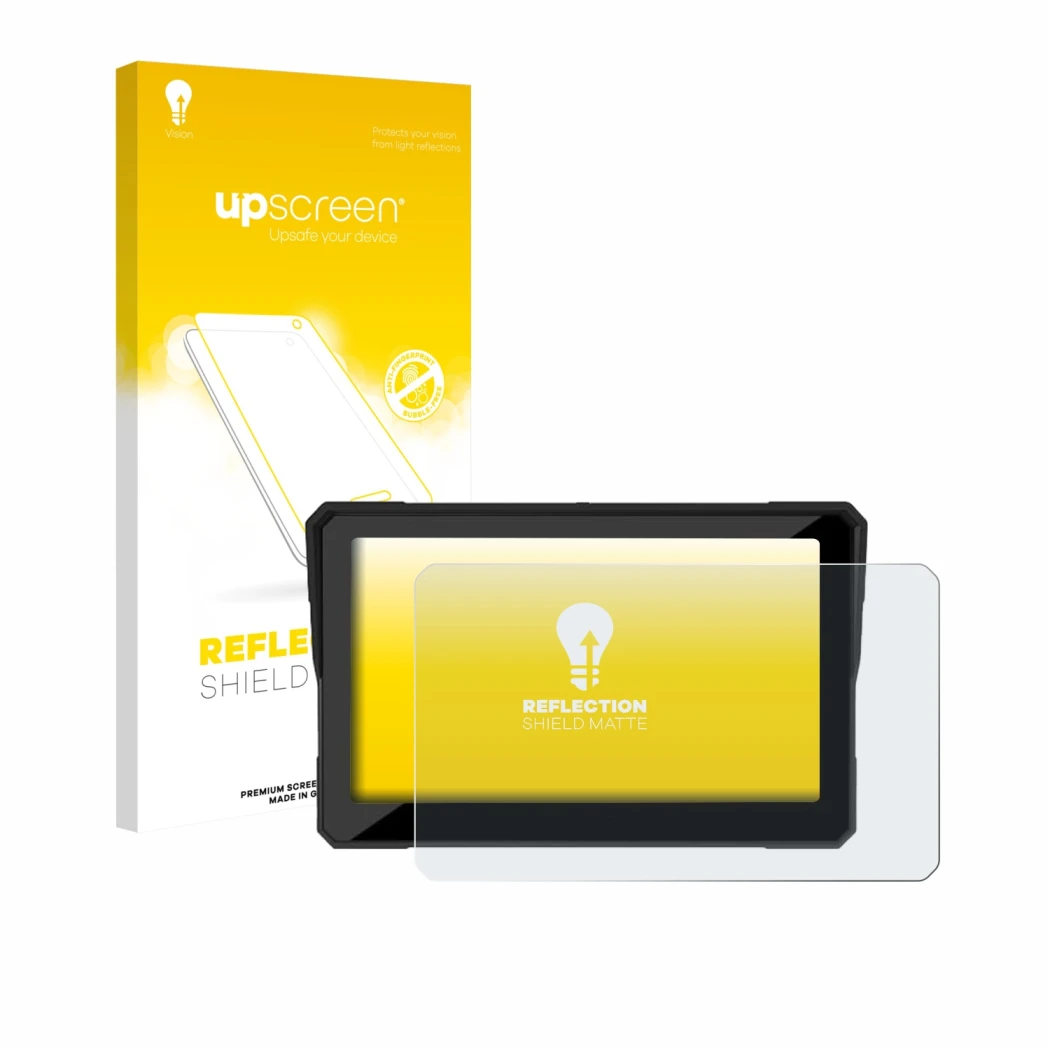 Face avant d’un emballage produit avec le logo de la marque upscreen. À côté, l’appareil Carpuride W702S Pro 7
