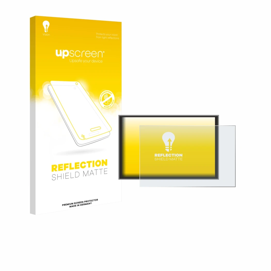 Face avant d’un emballage produit avec le logo de la marque upscreen. À côté, l’appareil Renault Master 2025 est représenté av