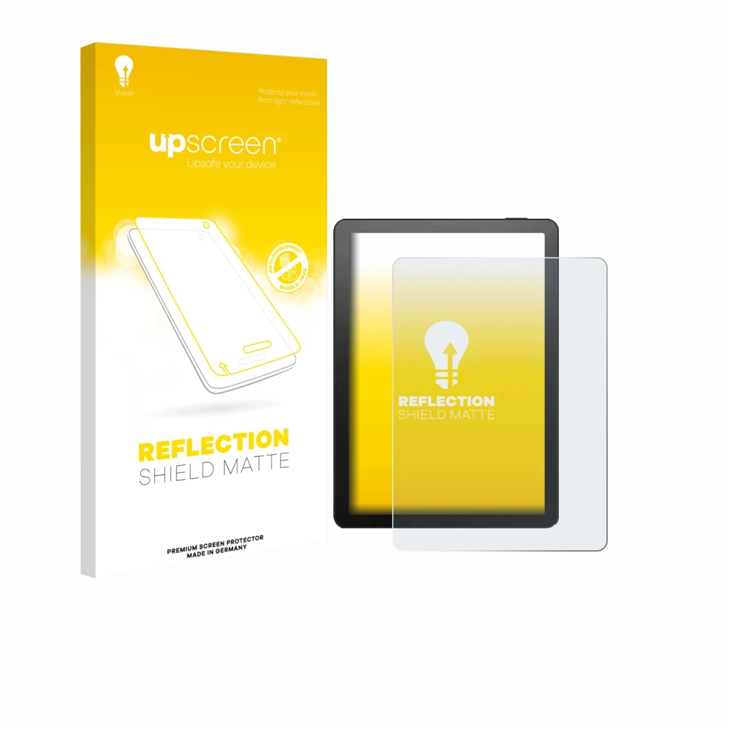 Face avant d’un emballage produit avec le logo de la marque upscreen. À côté, l’appareil Bigme B6 Color est représenté avec la