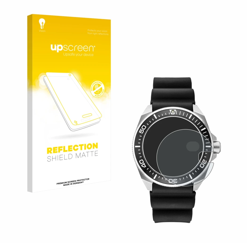 Face avant d’un emballage produit avec le logo de la marque upscreen. À côté, l’appareil Seiko Prospex SRPE37 est représenté a