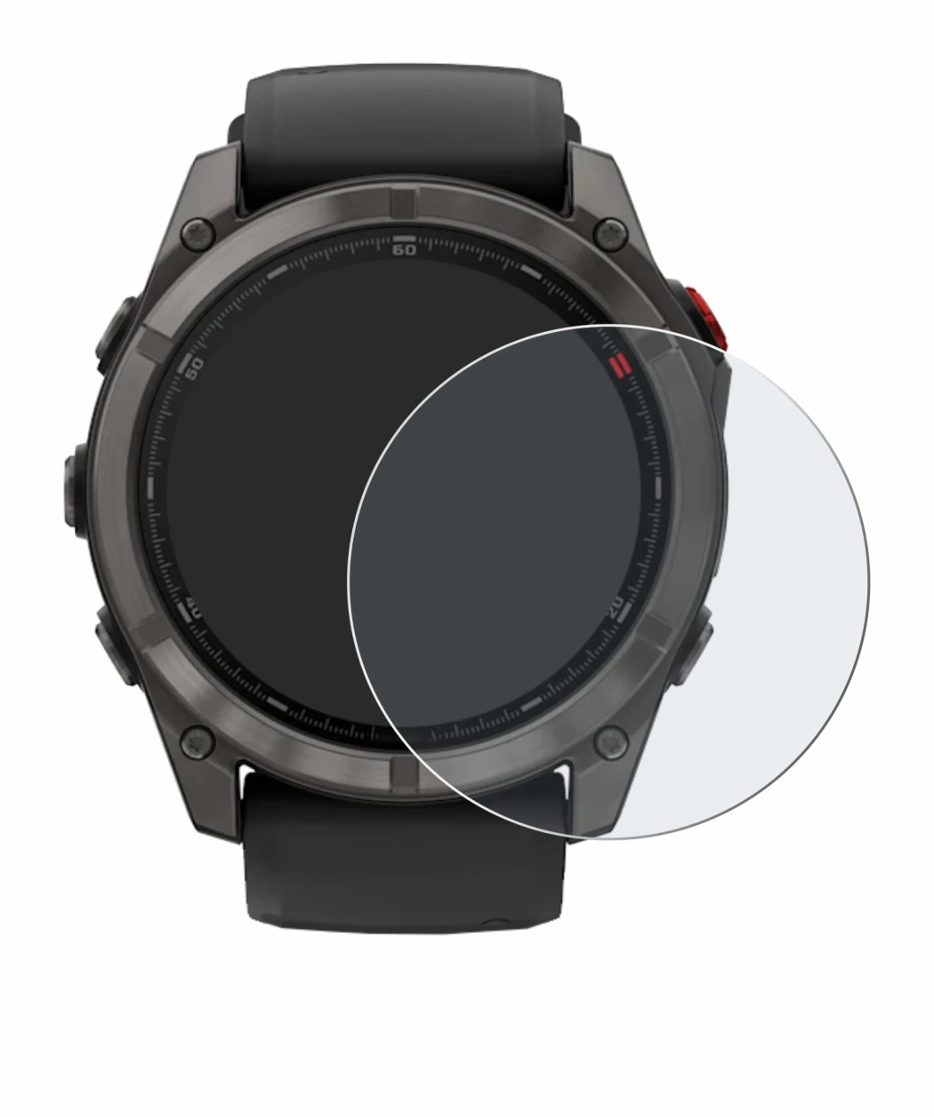 Image de l'appareil Garmin Fenix 8 Pro AMOLED (51 mm) avec une grande variété de protections d'écran.