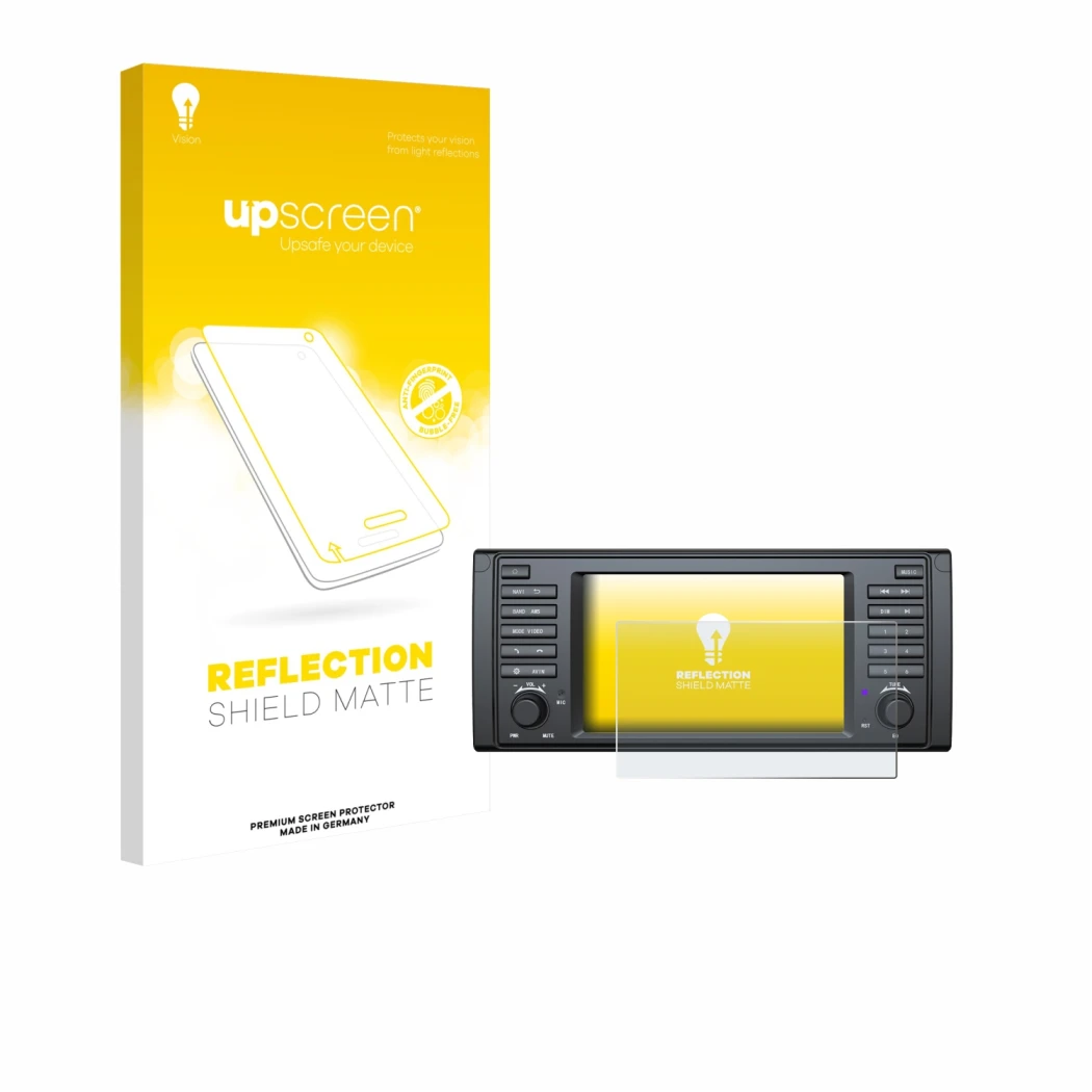 Face avant d’un emballage produit avec le logo de la marque upscreen. À côté, l’appareil Eonon E39A12S est représenté avec la