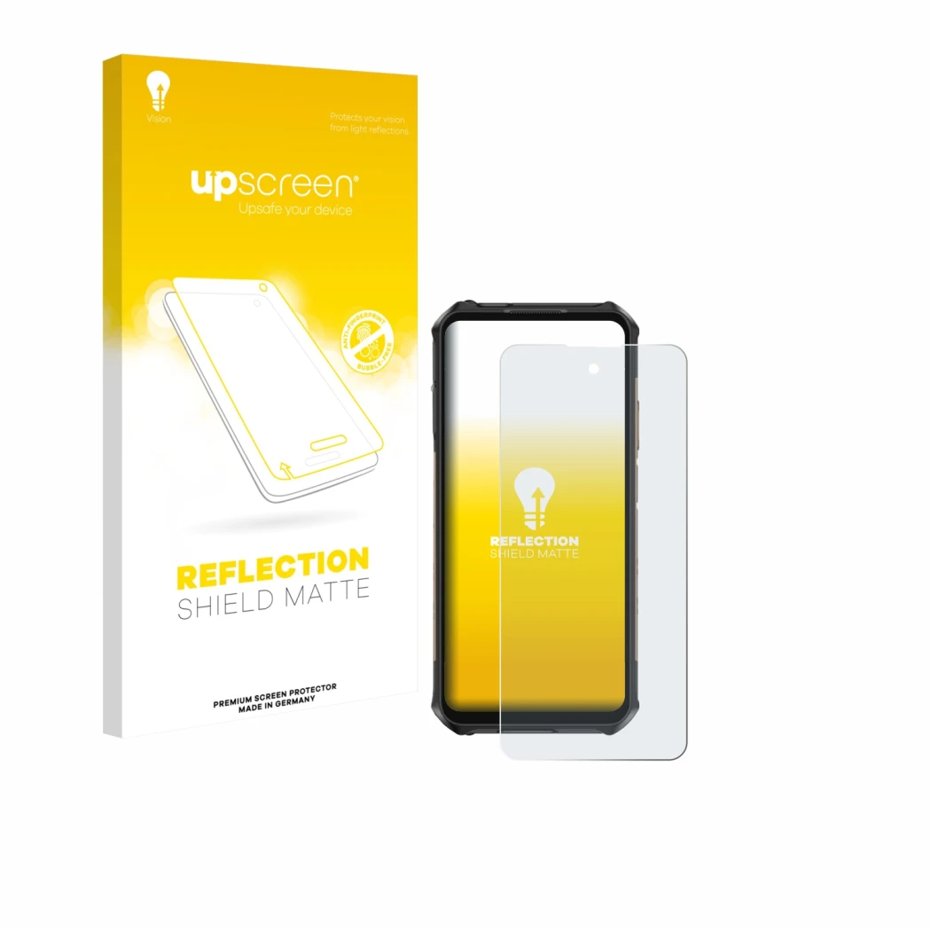 Face avant d’un emballage produit avec le logo de la marque upscreen. À côté, l’appareil Ulefone Armor X16 Pro est représenté