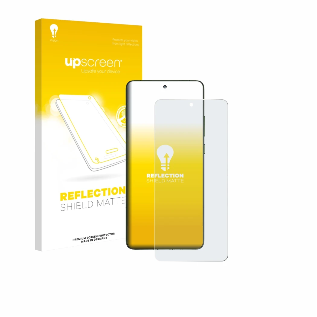 Face avant d’un emballage produit avec le logo de la marque upscreen. À côté, l’appareil Motorola Edge 70 est représenté avec 