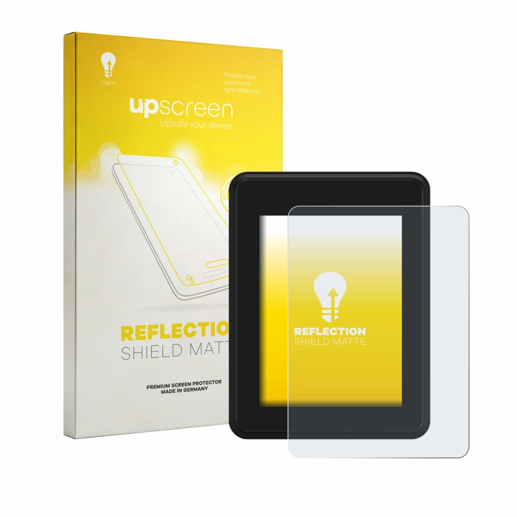Face avant d’un emballage produit avec le logo de la marque upscreen. À côté, l’appareil Neodrives simplyDisplay est représent