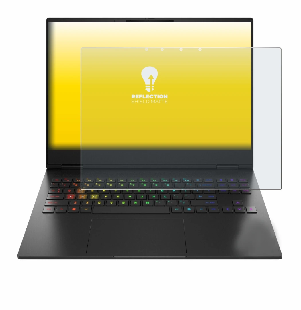 Image de l'appareil HP Omen Transcend 16-u1000nl avec une grande variété de protections d'écran.