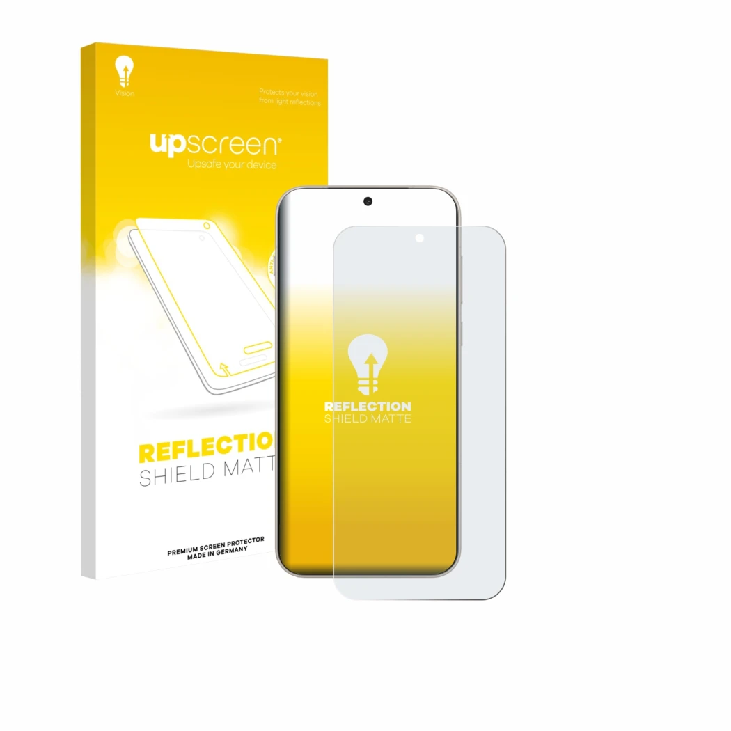 Face avant d’un emballage produit avec le logo de la marque upscreen. À côté, l’appareil OnePlus 15 est représenté avec la pro