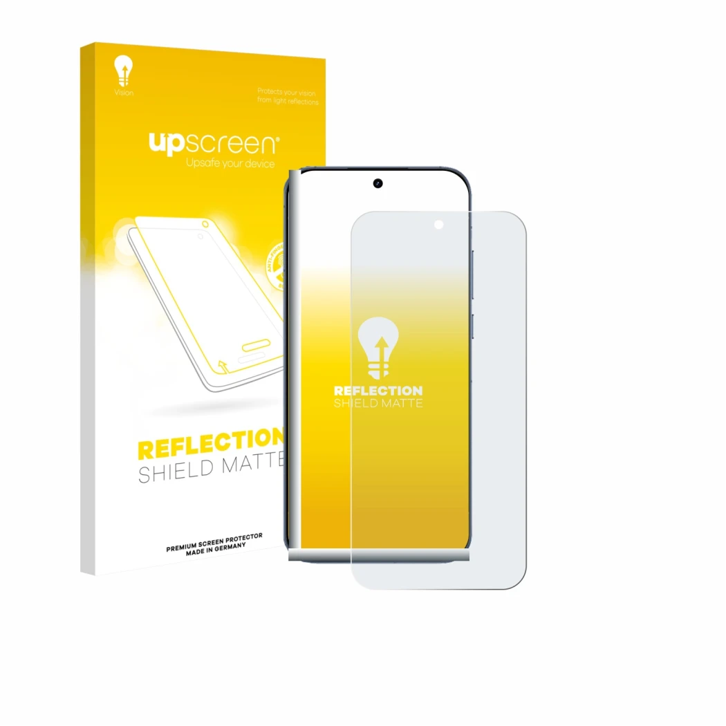 Face avant d’un emballage produit avec le logo de la marque upscreen. À côté, l’appareil realme GT 8 Pro est représenté avec l