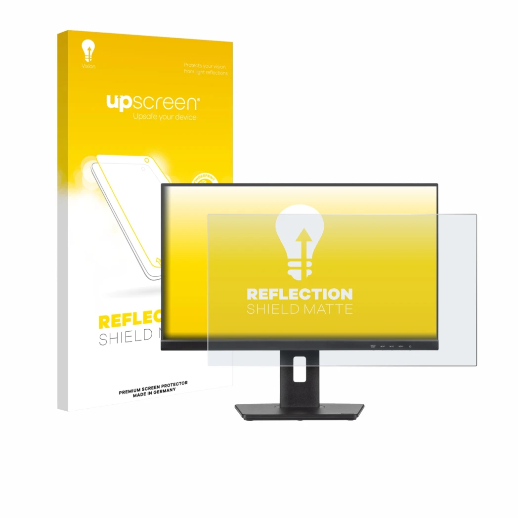 Face avant d’un emballage produit avec le logo de la marque upscreen. À côté, l’appareil Iiyama ProLite XUB2493HS-B6 est repré
