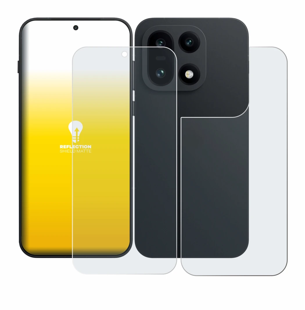 Image de l'appareil OnePlus 15 (Avant+Arrière) avec une grande variété de protections d'écran.