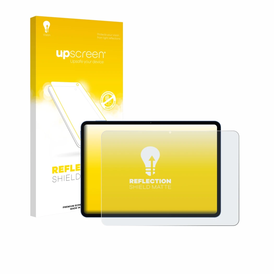 Face avant d’un emballage produit avec le logo de la marque upscreen. À côté, l’appareil Xiaomi Poco Pad X1 est représenté ave
