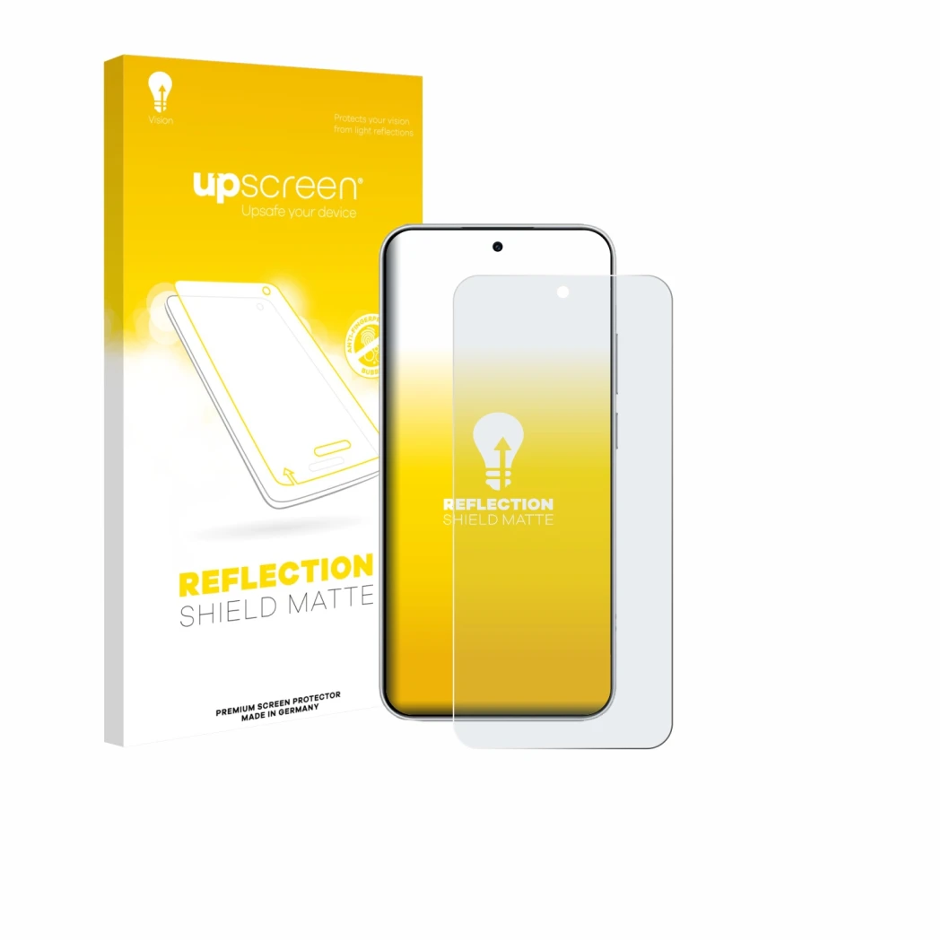 Face avant d’un emballage produit avec le logo de la marque upscreen. À côté, l’appareil Xiaomi Redmi Note 15 Pro 4G est repré