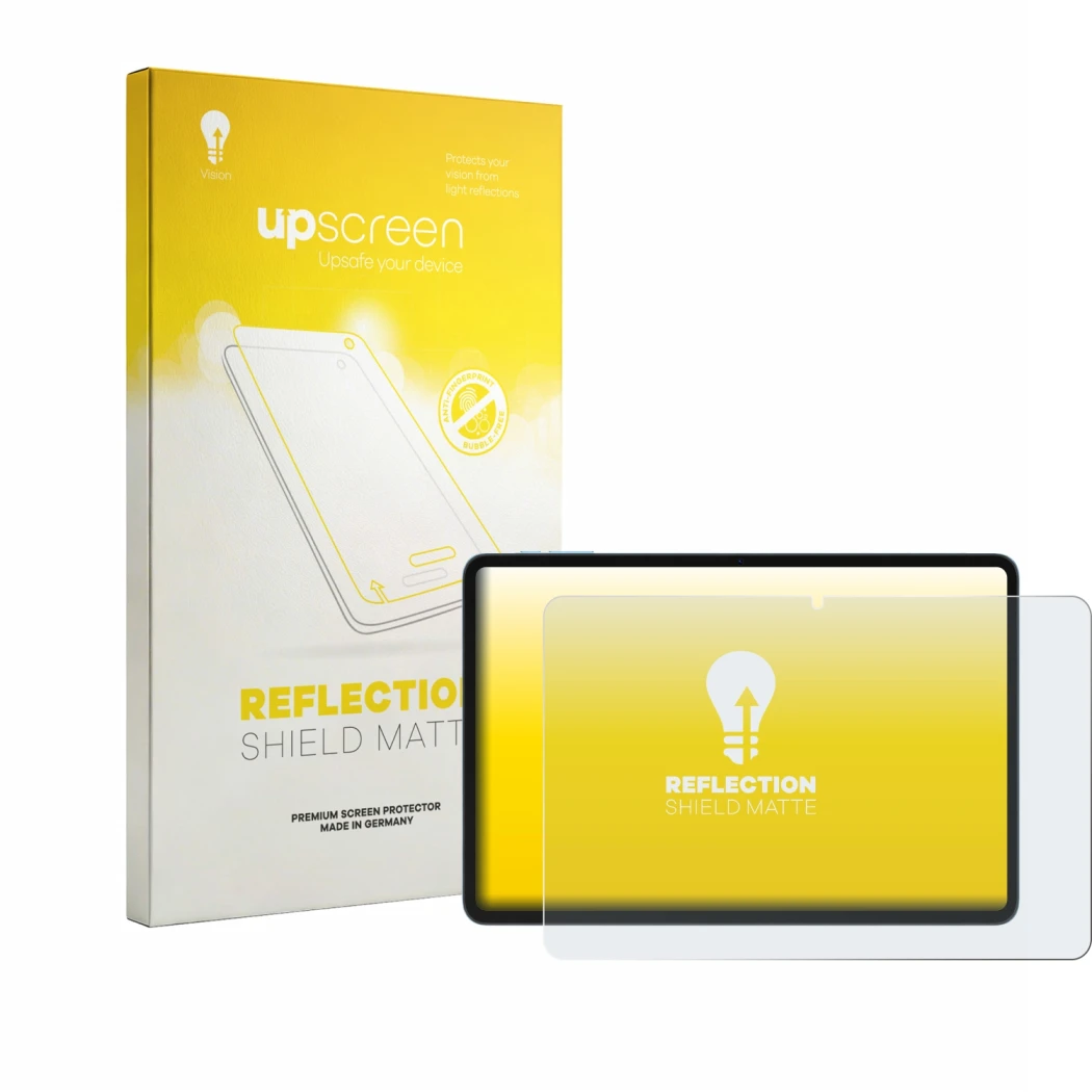 Face avant d’un emballage produit avec le logo de la marque upscreen. À côté, l’appareil Doogee Tab G6 Pro est représenté avec