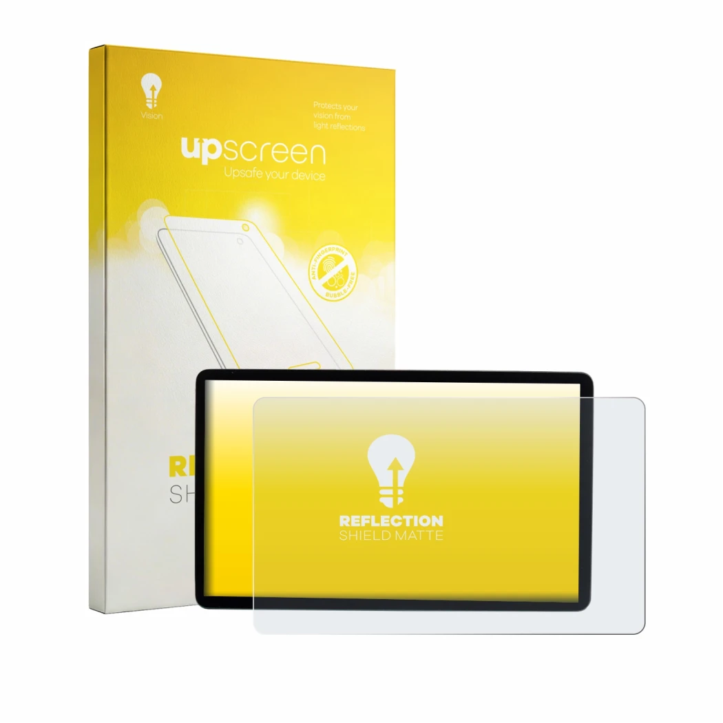 Face avant d’un emballage produit avec le logo de la marque upscreen. À côté, l’appareil MG S5 EV ZS3E 2025-2026 12.8