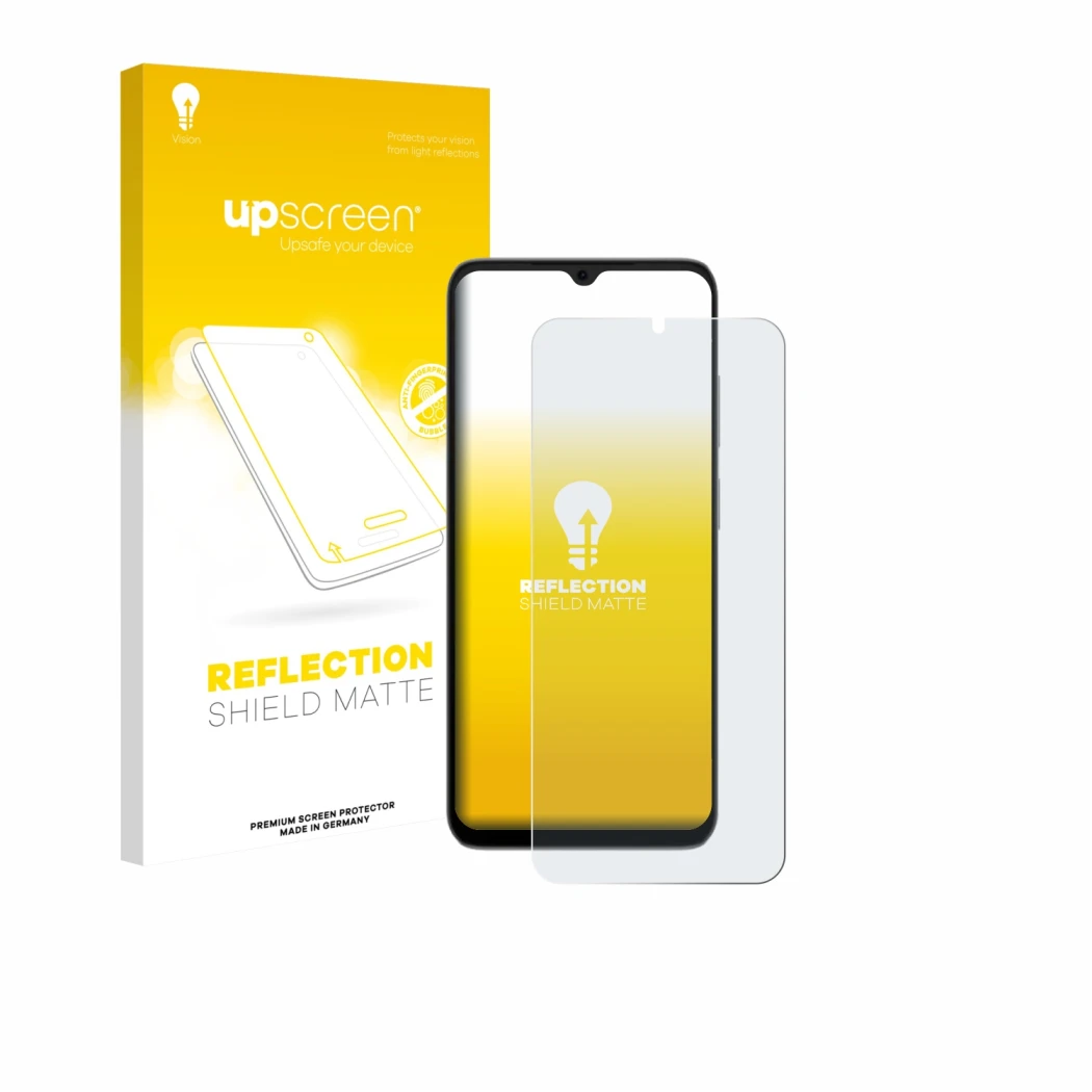 Face avant d’un emballage produit avec le logo de la marque upscreen. À côté, l’appareil Doogee Note 56X Pro est représenté av