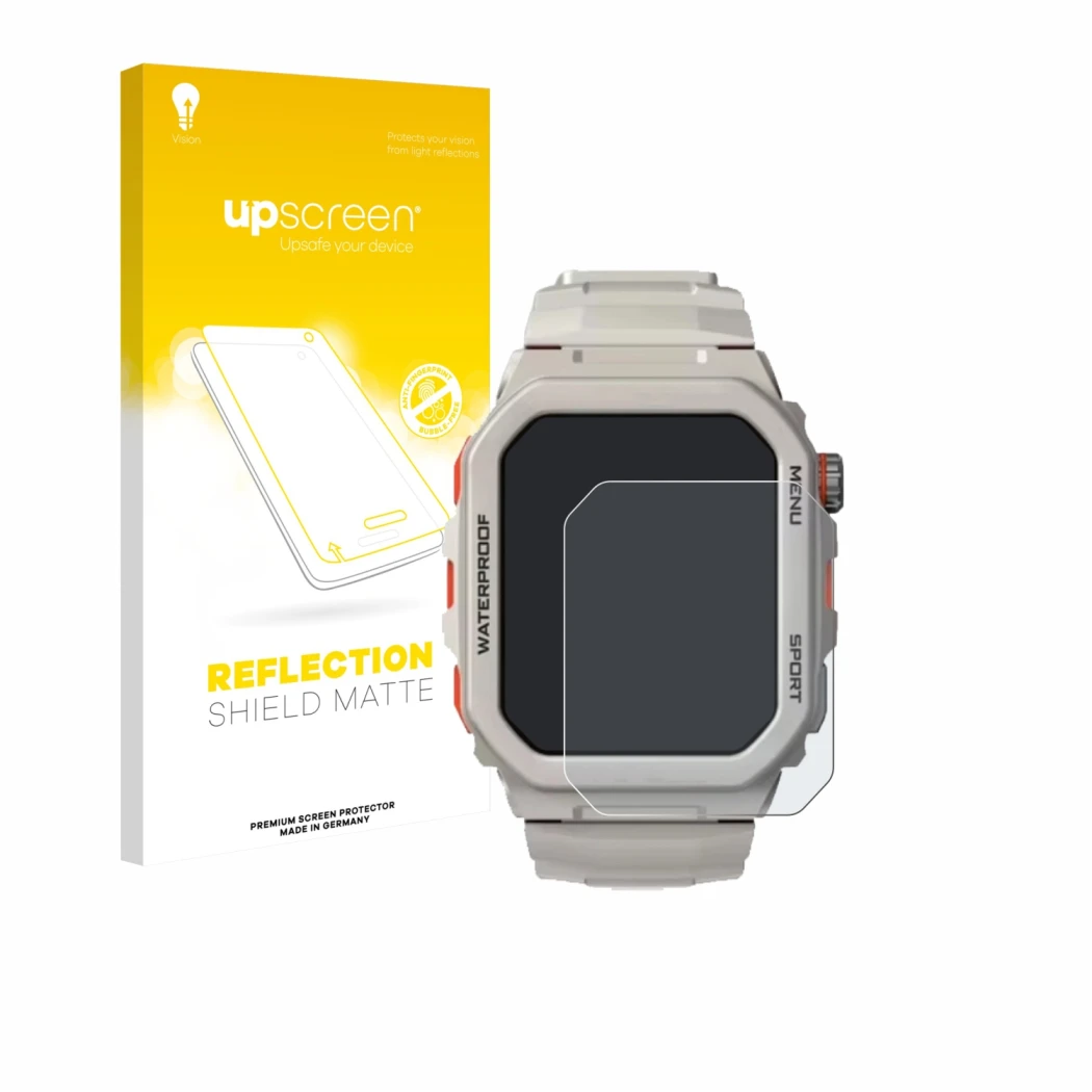 Face avant d’un emballage produit avec le logo de la marque upscreen. À côté, l’appareil Rogbid Tank G2 est représenté avec la