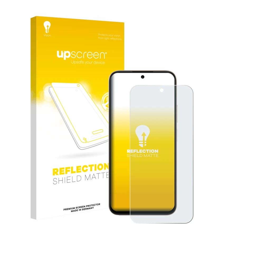 Face avant d’un emballage produit avec le logo de la marque upscreen. À côté, l’appareil Oppo A6t Pro est représenté avec la p