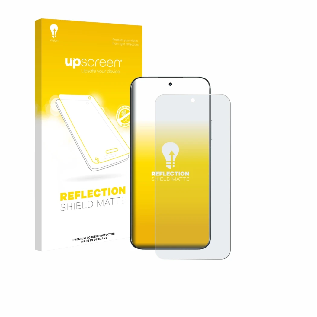 Face avant d’un emballage produit avec le logo de la marque upscreen. À côté, l’appareil realme C85 Pro 4G est représenté avec